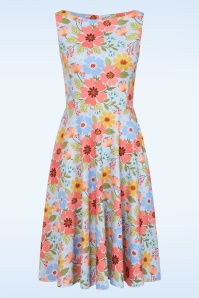 Vintage Chic for Topvintage - Topvintage Exclusive ~ Cindi Pink Floral swing jurk in luchtblauw
