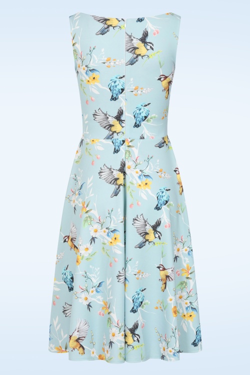 Vintage Chic for Topvintage - Topvintage Exclusive ~ Cindi Spring Birds swing jurk in lichtblauw 3
