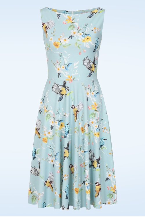 Vintage Chic for Topvintage - Topvintage Exclusive ~ Cindi Spring Birds swing jurk in lichtblauw