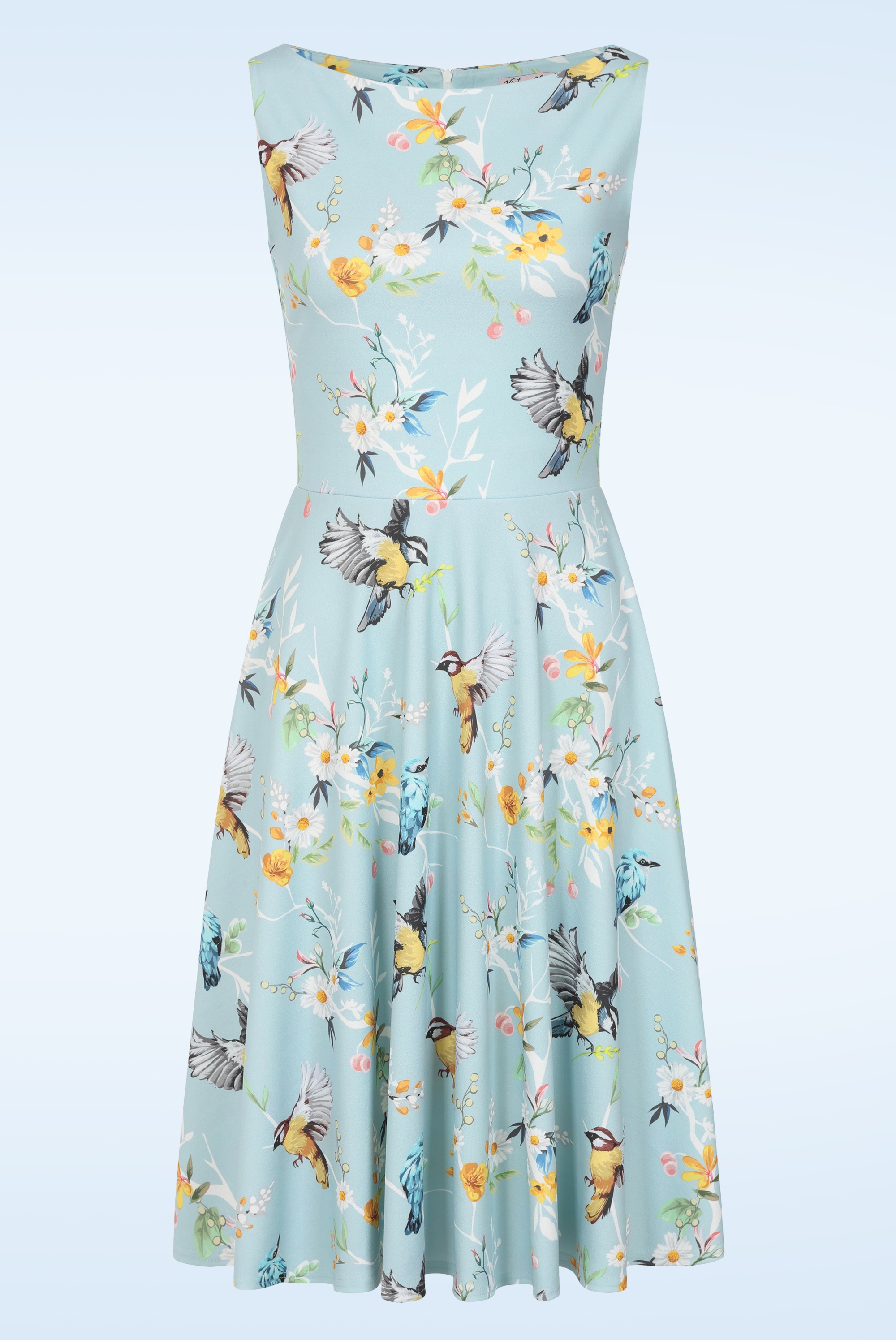 Vintage Chic for Topvintage - Topvintage Exclusive ~ Cindi Spring Birds swing jurk in lichtblauw