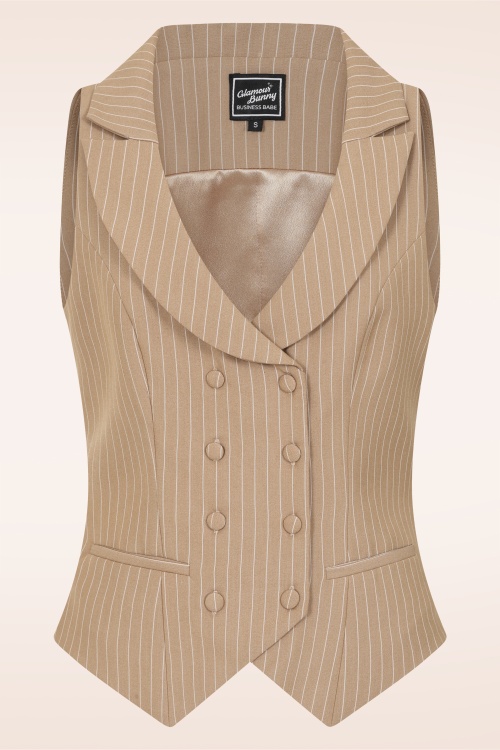 Glamour Bunny Business Babe - Topvintage exclusive ~ Willow Pinstripes gilet in latte 2