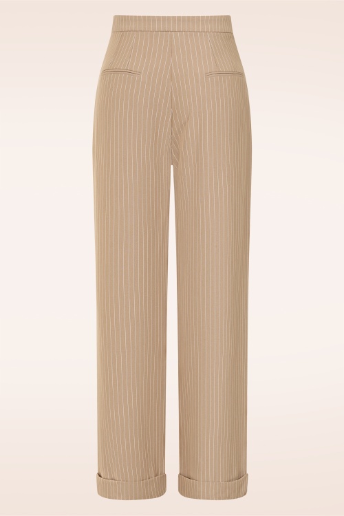 Glamour Bunny Business Babe - Topvintage exclusive ~ Dakota Pinstripe pantalon in latte 4