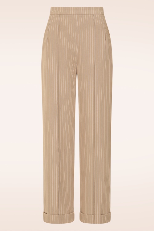 Glamour Bunny Business Babe - Topvintage exclusive ~ Dakota Pinstripe pantalon in latte 2