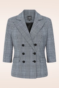 Glamour Bunny Business Babe - Topvintage exclusive ~ Alexis Check blazer in zwart en wit 2