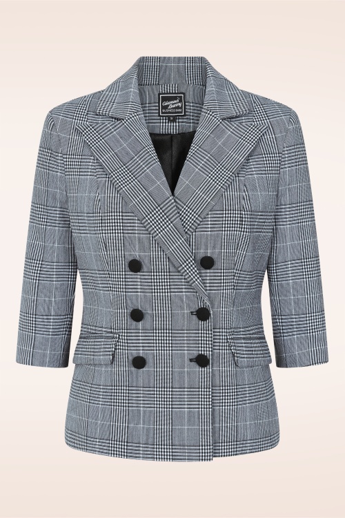 Glamour Bunny Business Babe - Topvintage exclusive ~ Alexis Check blazer in zwart en wit 2