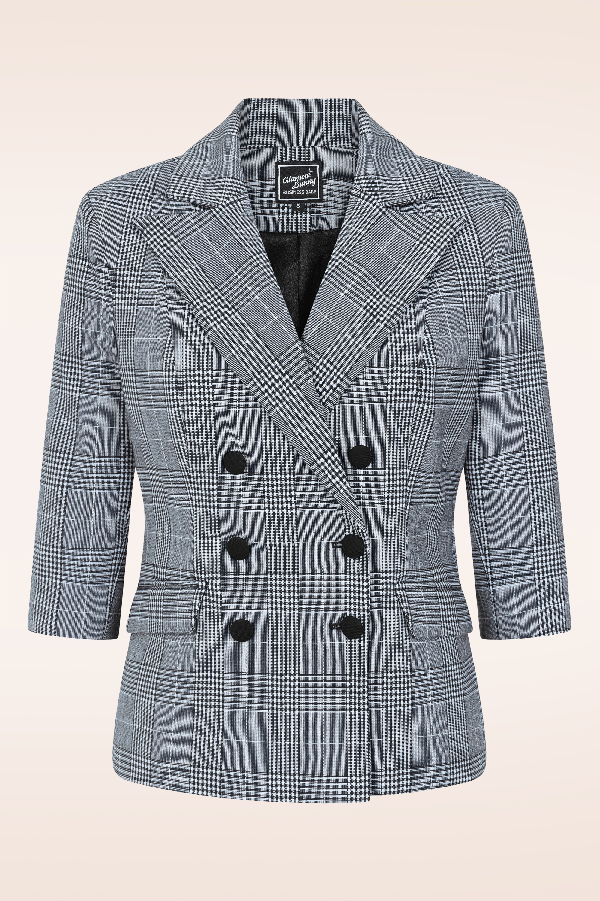 Glamour Bunny Business Babe - Topvintage exclusive ~ Alexis Check blazer in zwart en wit 2