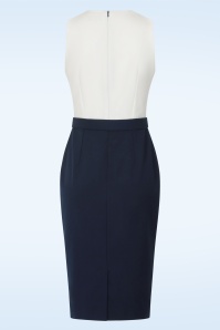 Glamour Bunny Business Babe - Topvintage exclusive ~ Nadine pencil jurk in wit en marineblauw 4