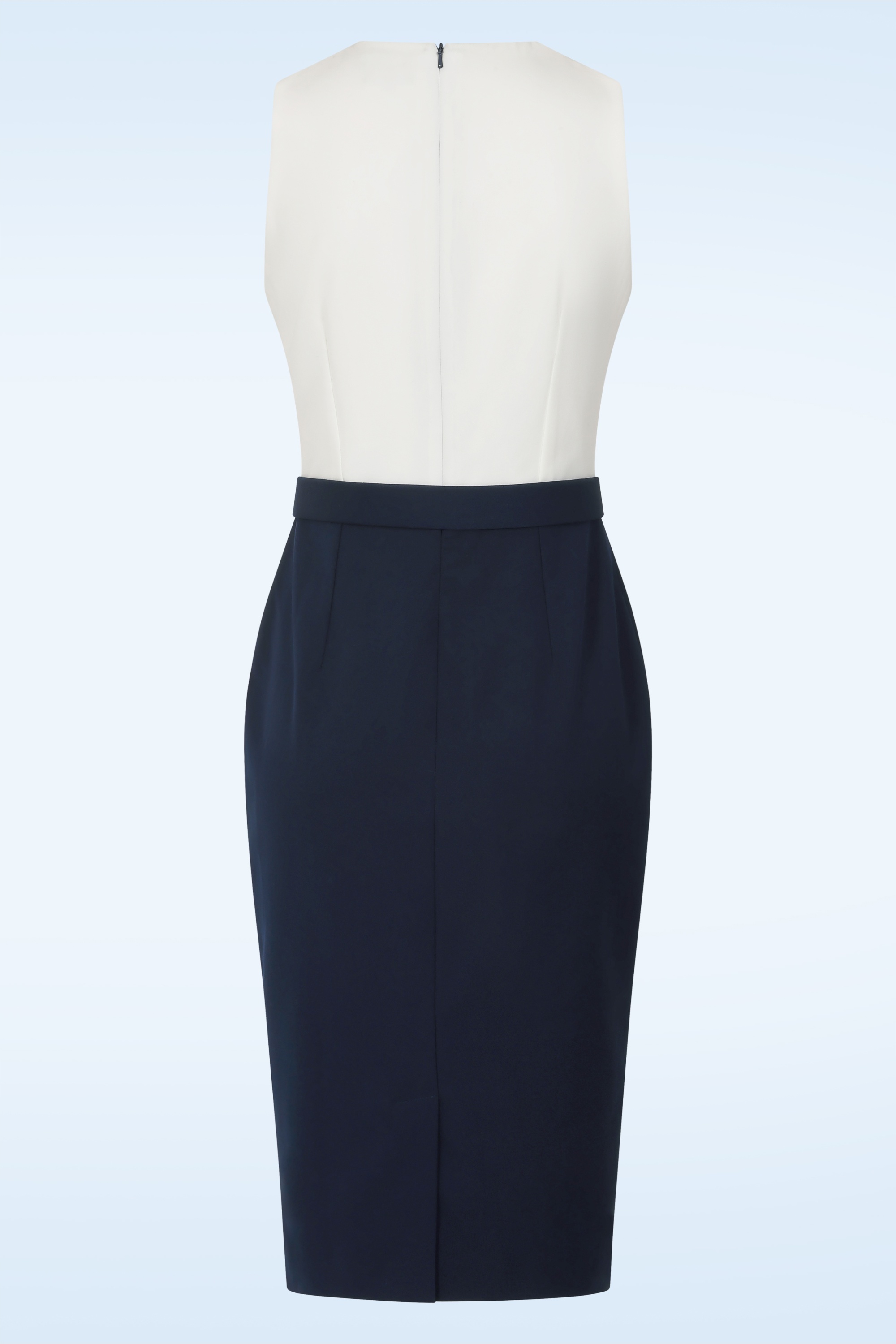Glamour Bunny Business Babe - Topvintage exclusive ~ Nadine pencil jurk in wit en marineblauw 4