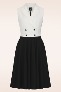Glamour Bunny Business Babe - Topvintage exclusive ~ Camille blazer swing jurk in zwart en wit 2
