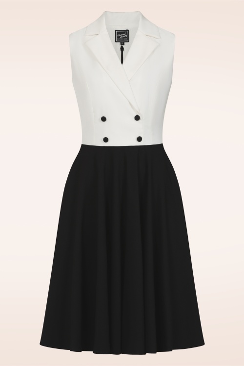 Glamour Bunny Business Babe - Topvintage exclusive ~ Camille blazer swing jurk in zwart en wit 2