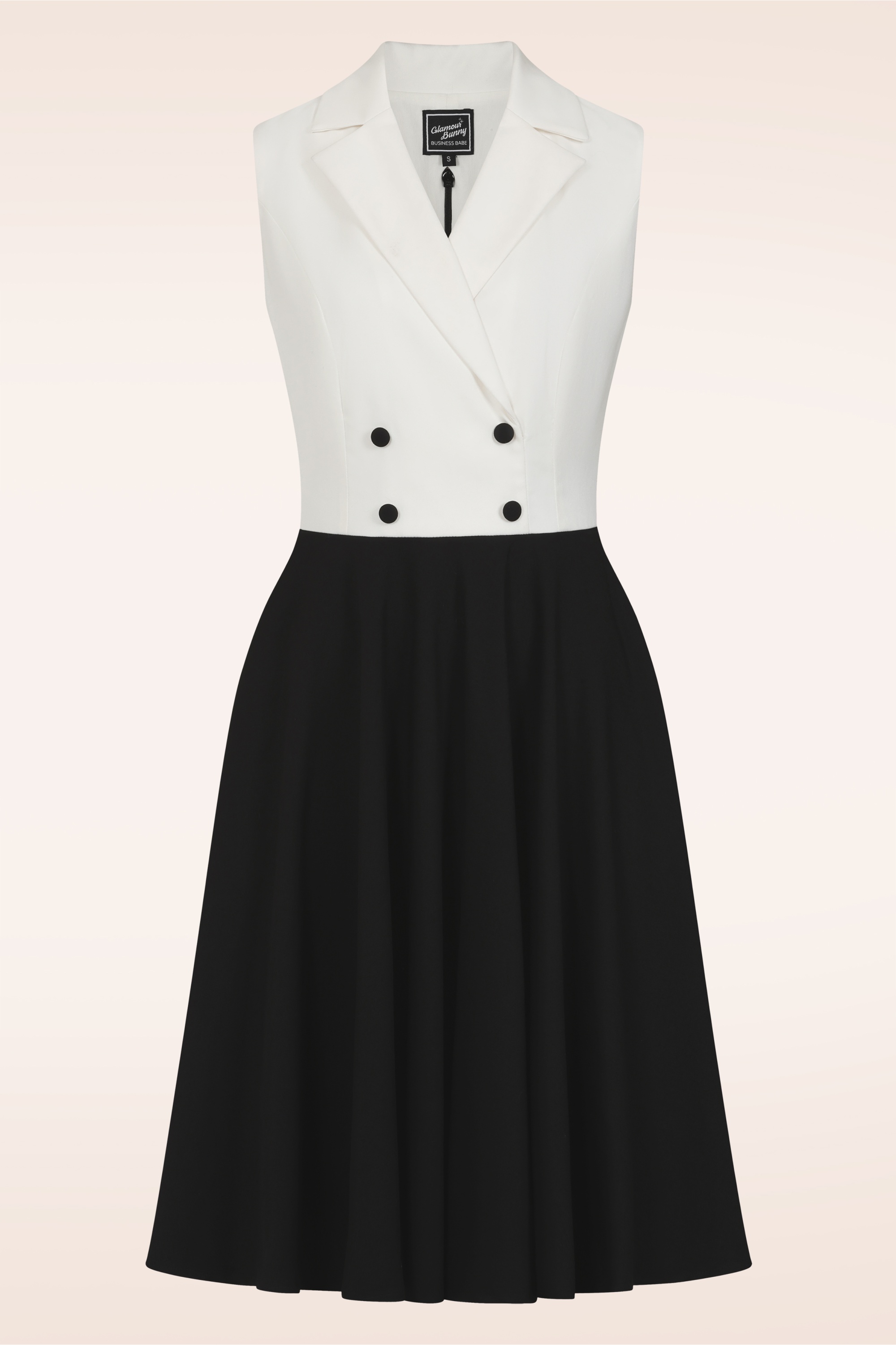Glamour Bunny Business Babe - Topvintage exclusive ~ Camille blazer swing jurk in zwart en wit 2