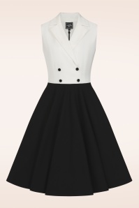 Glamour Bunny Business Babe - Topvintage exclusive ~ Camille blazer swing jurk in zwart en wit 3