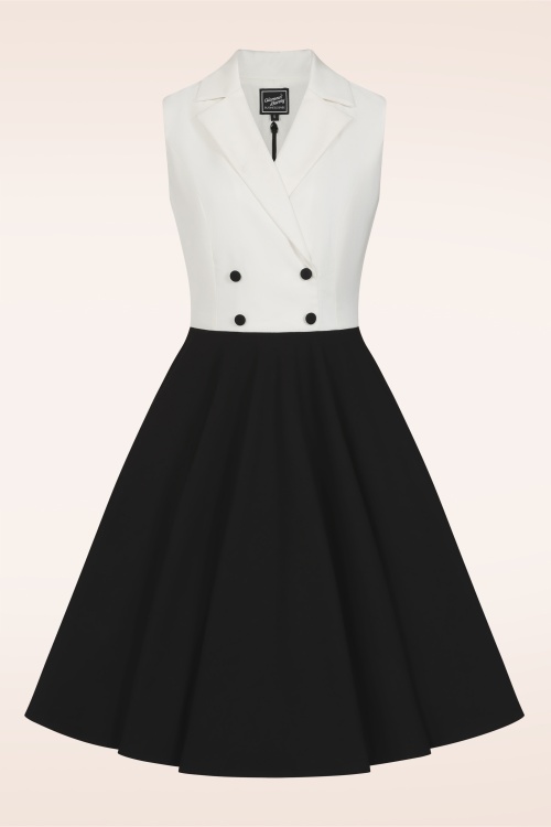 Glamour Bunny Business Babe - Topvintage exclusive ~ Camille blazer swing jurk in zwart en wit 3