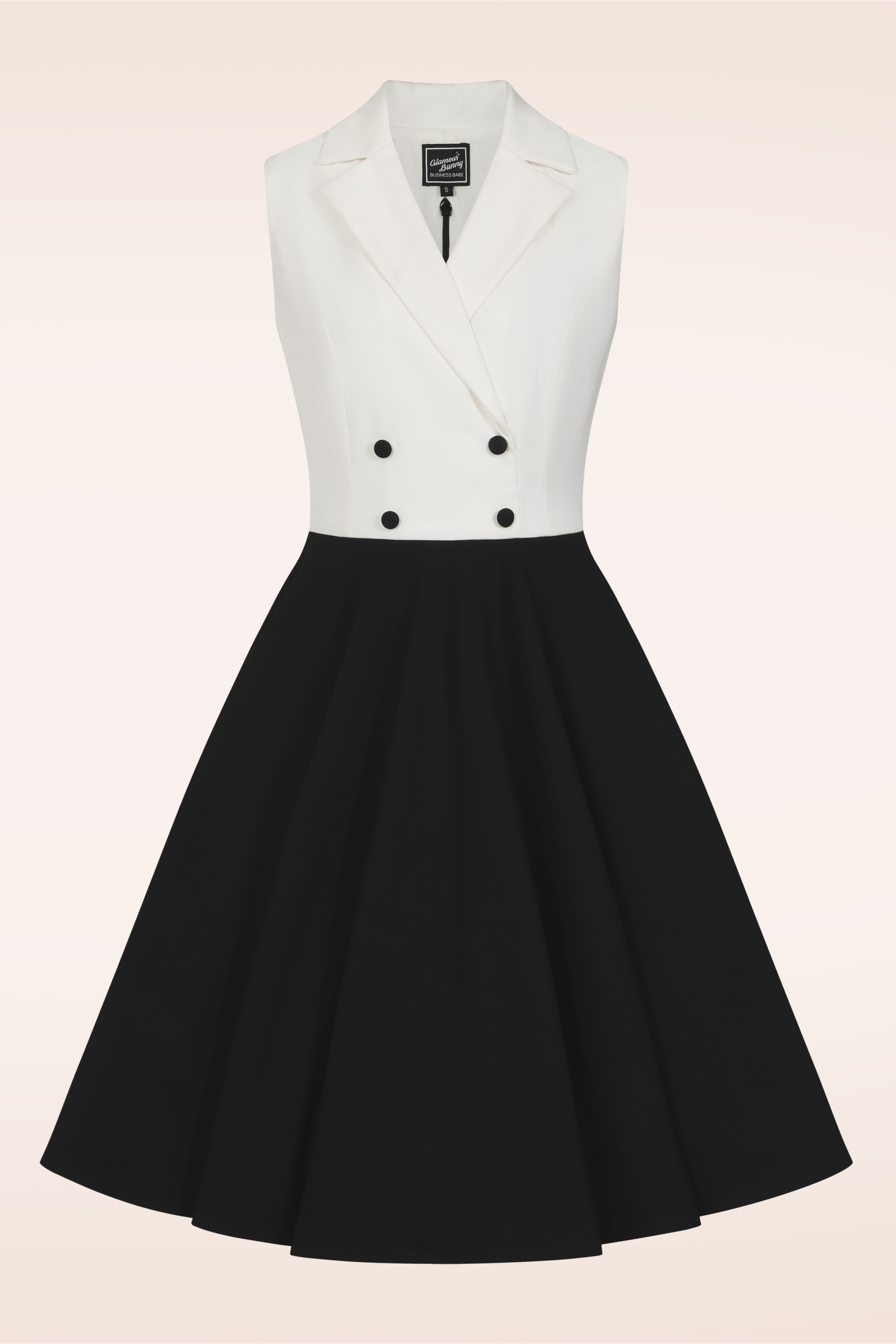 Glamour Bunny Business Babe - Topvintage exclusive ~ Camille blazer swing jurk in zwart en wit 3