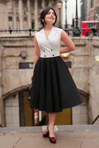 Glamour Bunny Business Babe - Topvintage exclusive ~ Camille blazer swing jurk in zwart en wit