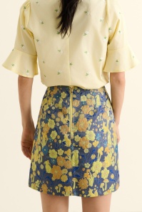 Louche - Aubin Fairytale Jacquard mini rok in blauw en geel 3