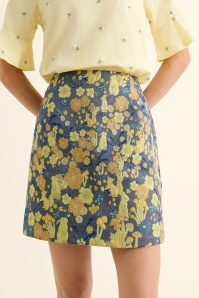 Louche - Aubin Fairytale Jacquard mini rok in blauw en geel