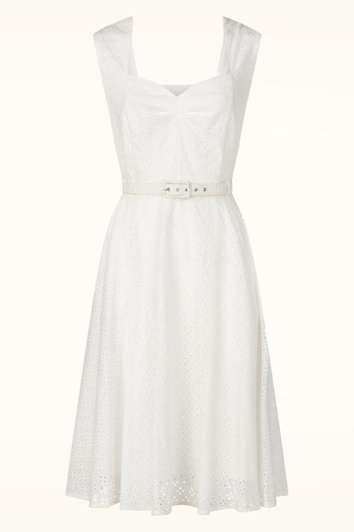 Topvintage Boutique Collection - Topvintage Exclusive ~ Gabriella broderie anglaise swing jurk in wit 2