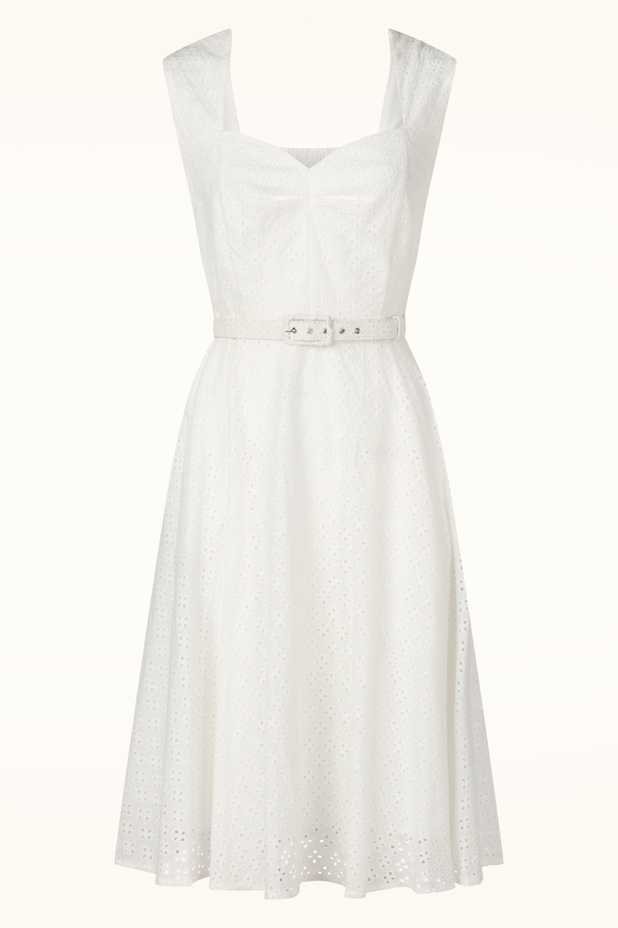 Topvintage Boutique Collection - Topvintage Exclusive ~ Gabriella broderie anglaise swing jurk in wit 2