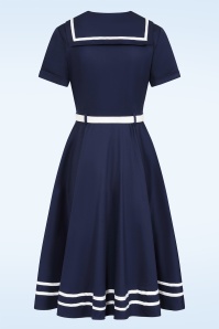 Banned Retro - Ambra Nautical swing jurk in marineblauw 5