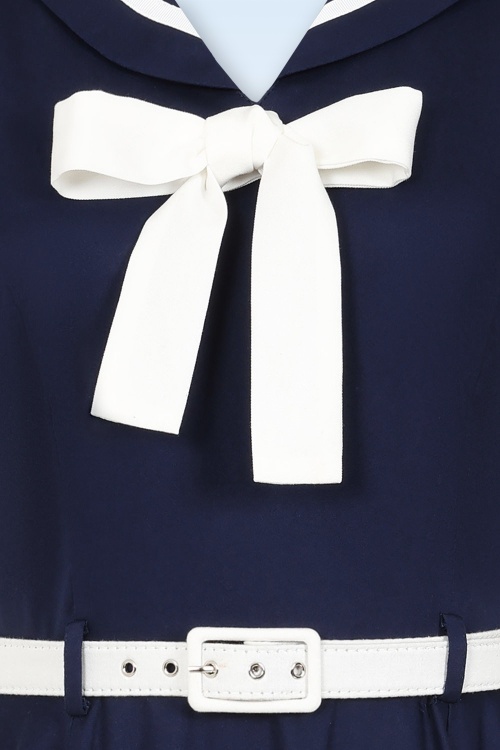 Banned Retro - Ambra Nautical swing jurk in marineblauw 4