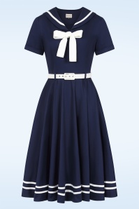 Banned Retro - Ambra Nautical swing jurk in marineblauw 2