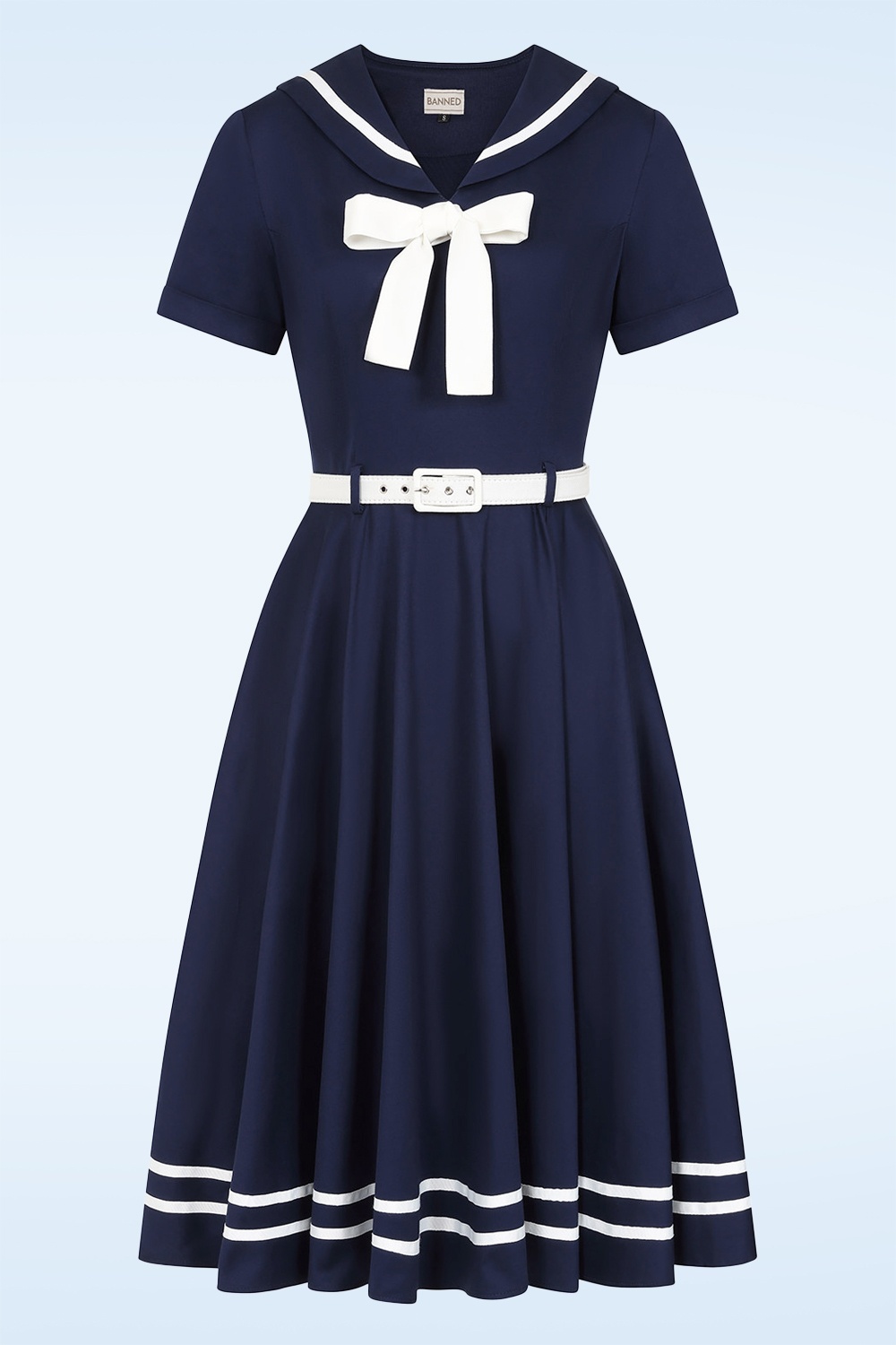 Banned Retro - Ambra Nautical swing jurk in marineblauw 2