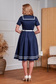 Banned Retro - Ambra Nautical swing jurk in marineblauw 3
