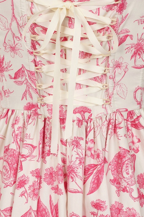 Banned Retro - Jeanie Tea Garden swing jurk in crème en rood 4