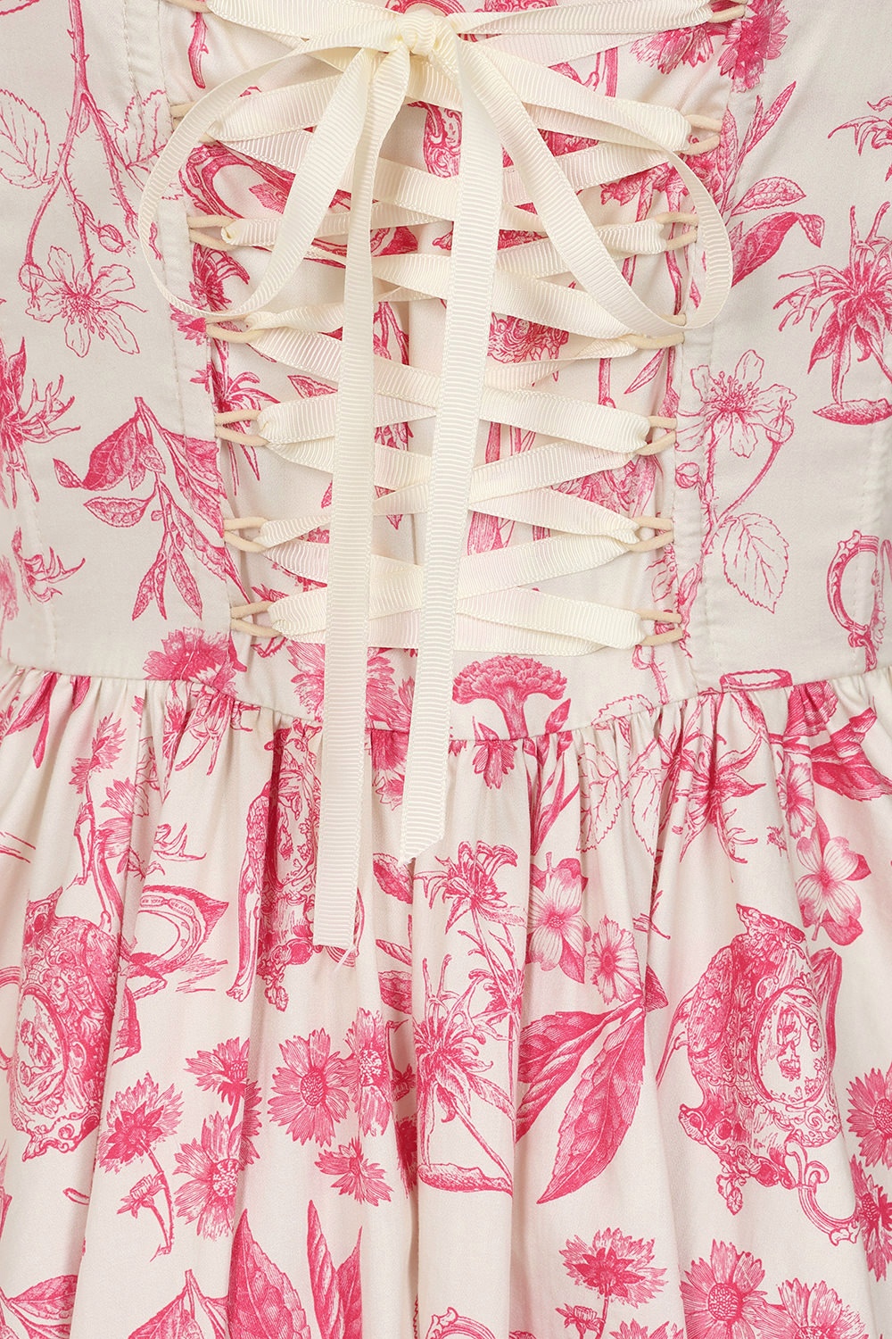 Banned Retro - Jeanie Tea Garden swing jurk in crème en rood 4