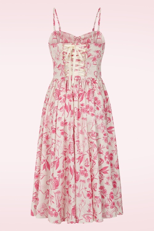 Banned Retro - Jeanie Tea Garden swing jurk in crème en rood 5