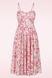 Banned Retro - Jeanie Tea Garden swing jurk in crème en rood 2