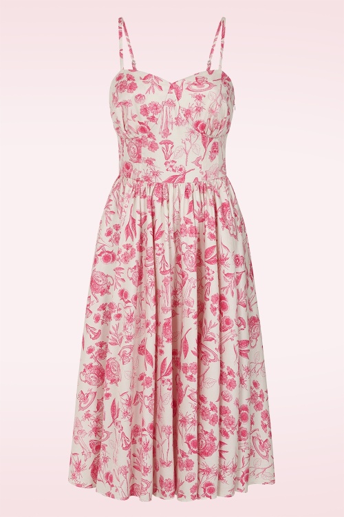 Banned Retro - Jeanie Tea Garden swing jurk in crème en rood 2