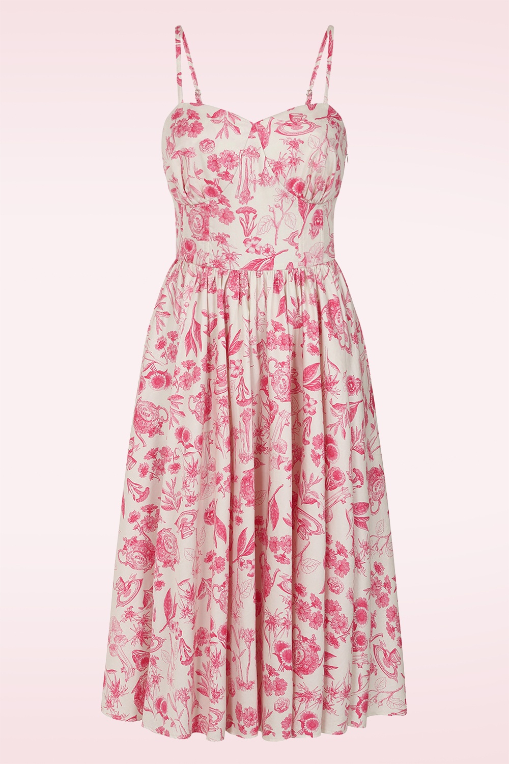 Banned Retro - Jeanie Tea Garden swing jurk in crème en rood 2