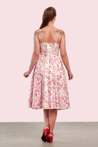 Banned Retro - Jeanie Tea Garden swing jurk in crème en rood 3