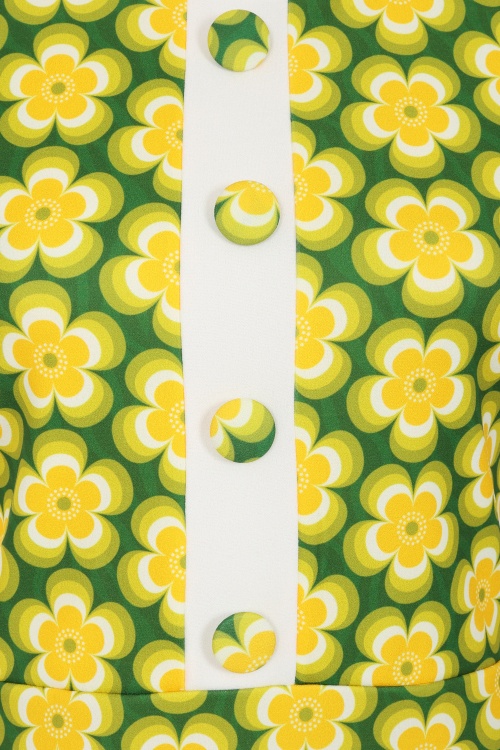 Vintage Chic for Topvintage - Topvintage exclusive ~ Daisy Flower jurk in groen en geel 2