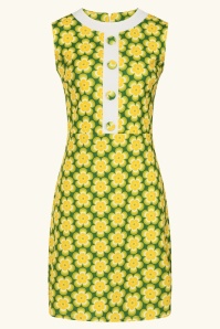 Vintage Chic for Topvintage - Topvintage exclusive ~ Daisy Flower jurk in groen en geel