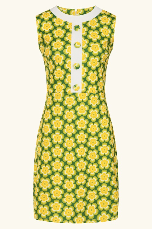 Vintage Chic for Topvintage - Topvintage exclusive ~ Daisy Flower jurk in groen en geel