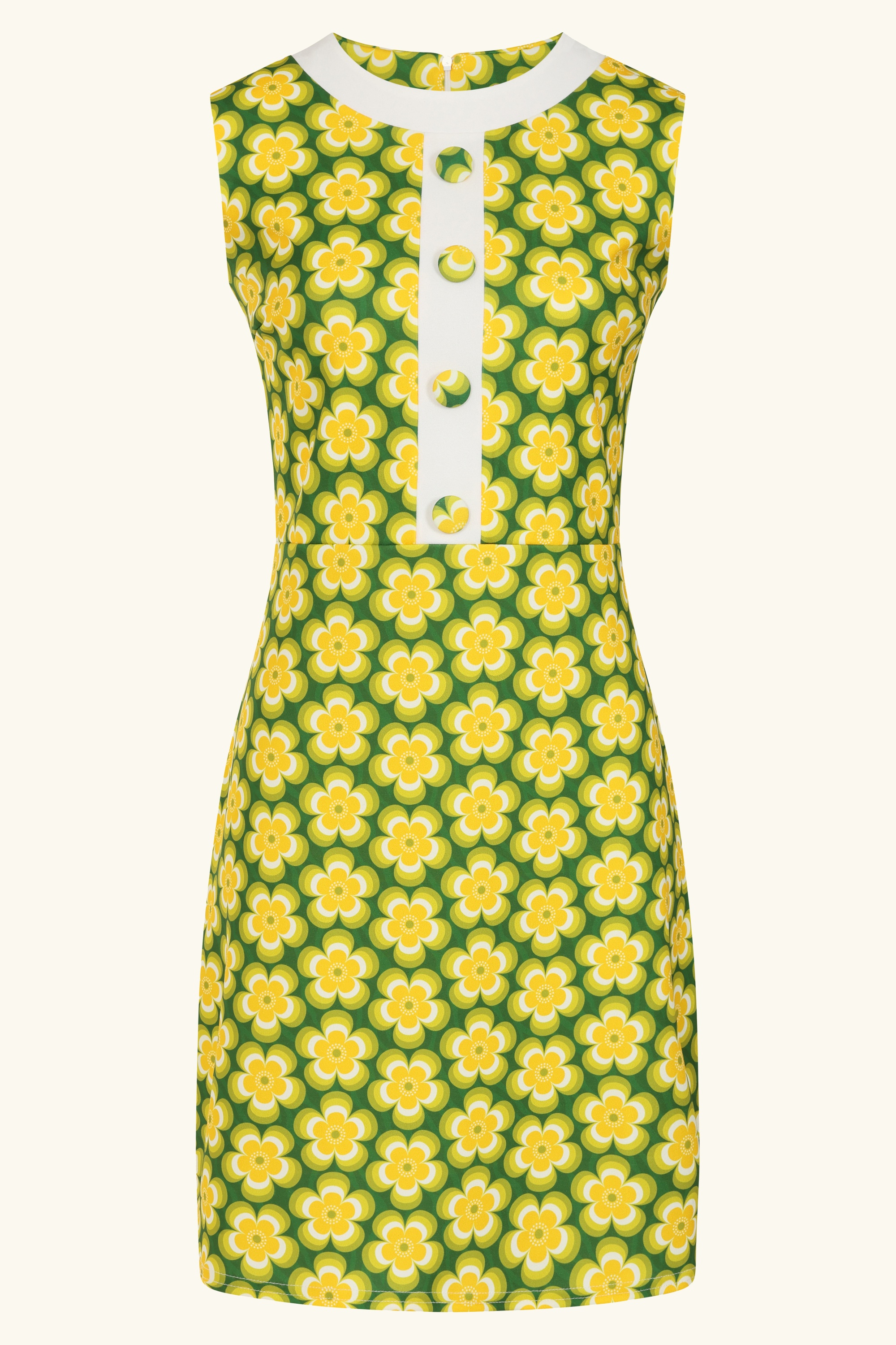 Vintage Chic for Topvintage - Topvintage exclusive ~ Daisy Flower jurk in groen en geel