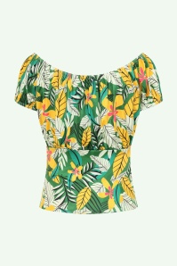 Vintage Chic for Topvintage - Topvintage exclusive ~ Belinda Paradise Off-Shoulder top in groen en multi 3