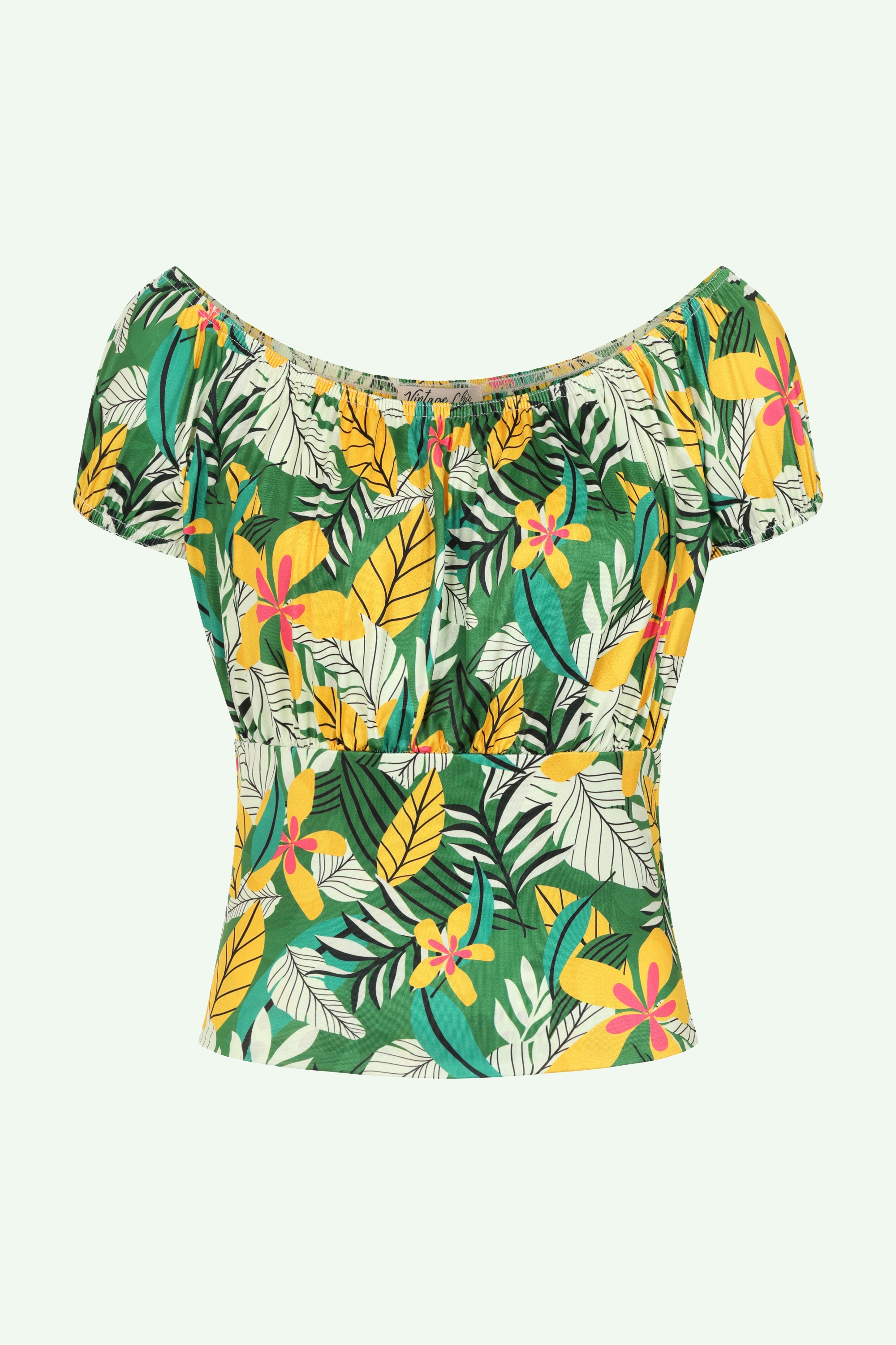 Vintage Chic for Topvintage - Topvintage exclusive ~ Belinda Paradise Off-Shoulder top in groen en multi