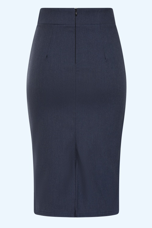 Vintage Chic for Topvintage - Topvintage exclusive ~ Loreen Bengaline Denim pencil rok in donkerblauw 3