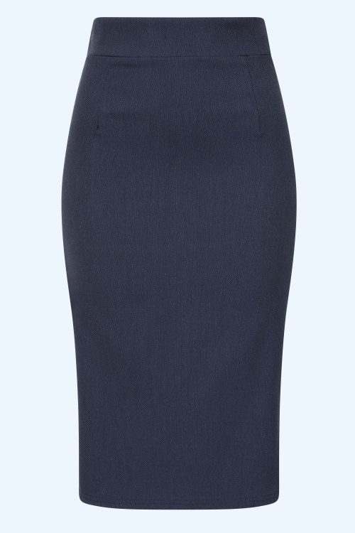 Vintage Chic for Topvintage - Topvintage exclusive ~ Loreen Bengaline Denim pencil rok in donkerblauw