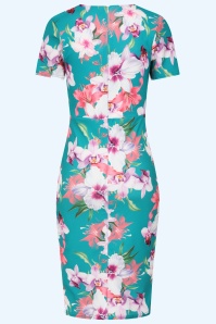 Vintage Chic for Topvintage - Topvintage exclusive ~ Rita Floral pencil jurk in teal en multi 5