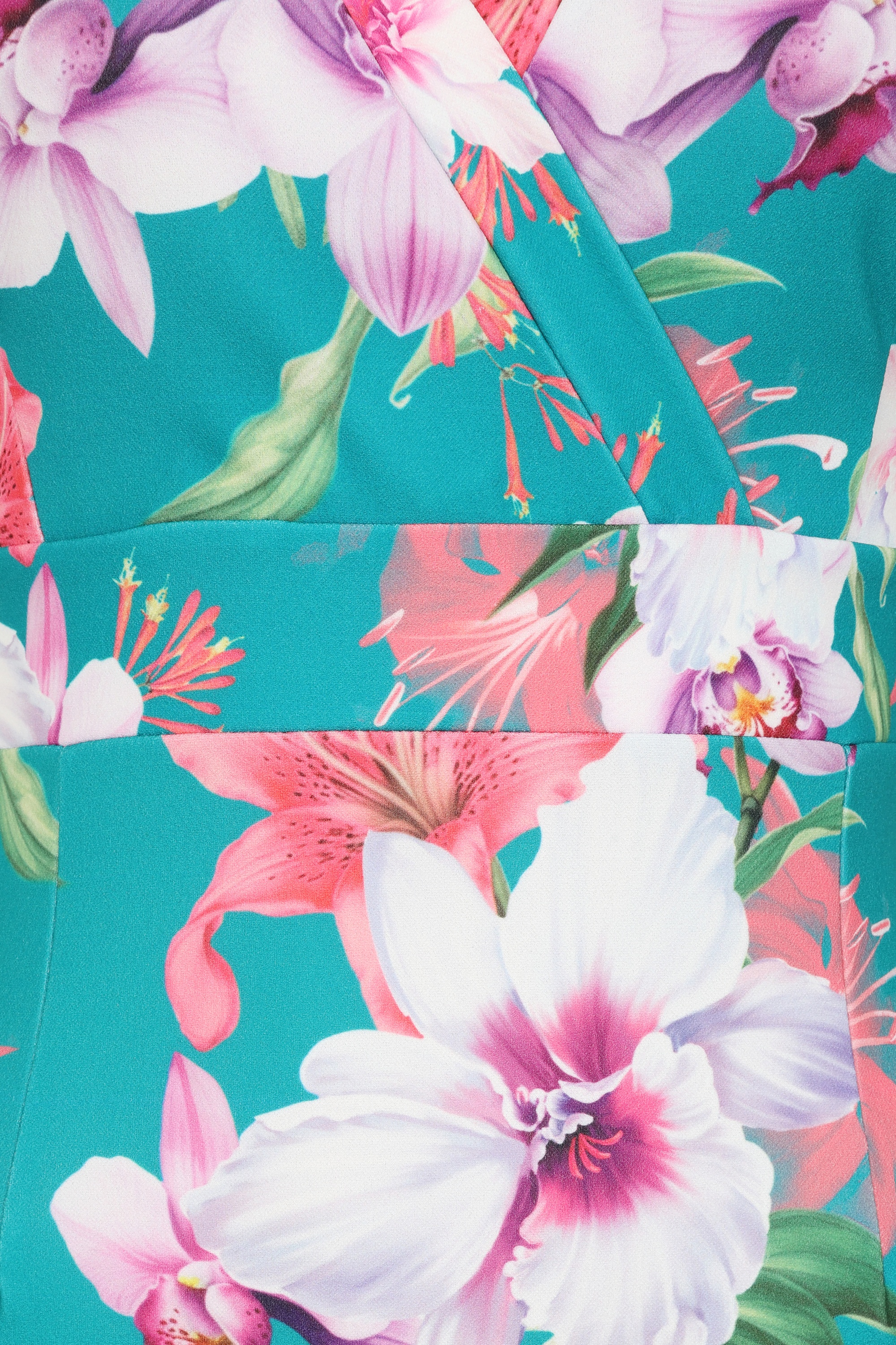 Vintage Chic for Topvintage - Topvintage exclusive ~ Rita Floral pencil jurk in teal en multi 4