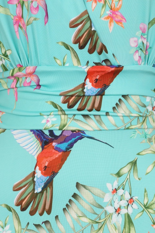 Vintage Chic for Topvintage - Topvintage exclusive ~ Clara floral kolibrie maxi jurk in turquoise 4