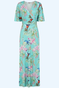 Vintage Chic for Topvintage - Topvintage exclusive ~ Clara floral kolibrie maxi jurk in turquoise 2