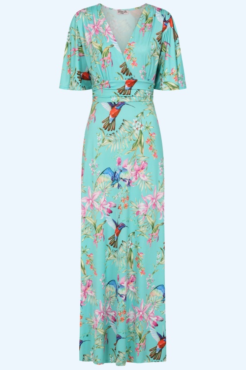 Vintage Chic for Topvintage - Topvintage exclusive ~ Clara floral kolibrie maxi jurk in turquoise 2