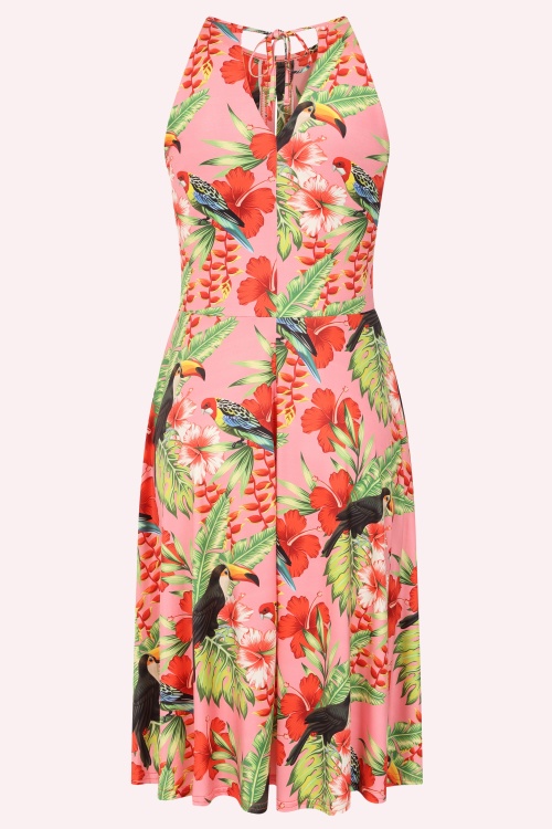 Vintage Chic for Topvintage - Topvintage exclusive ~ Exotic Bloom swing jurk in roze en multi 3