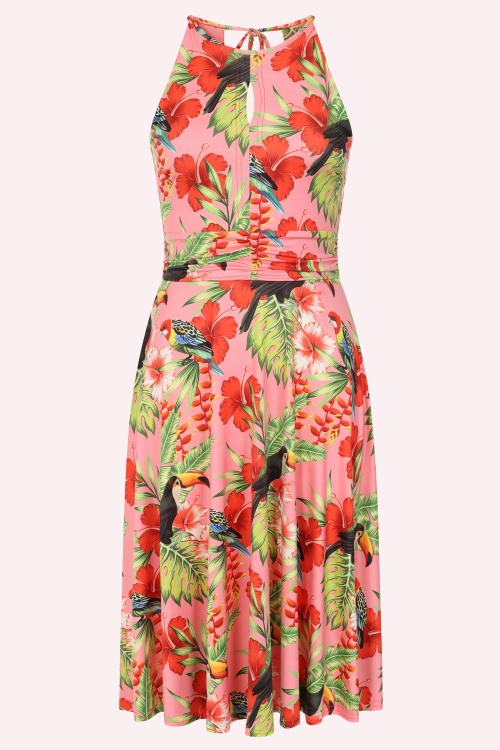 Vintage Chic for Topvintage - Topvintage exclusive ~ Exotic Bloom swing jurk in roze en multi